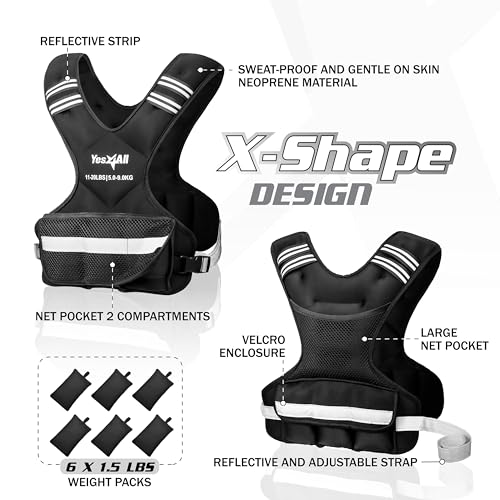 Adjustable Weighted Vest for Strength Training - 11-32lbs, Reflective Strips